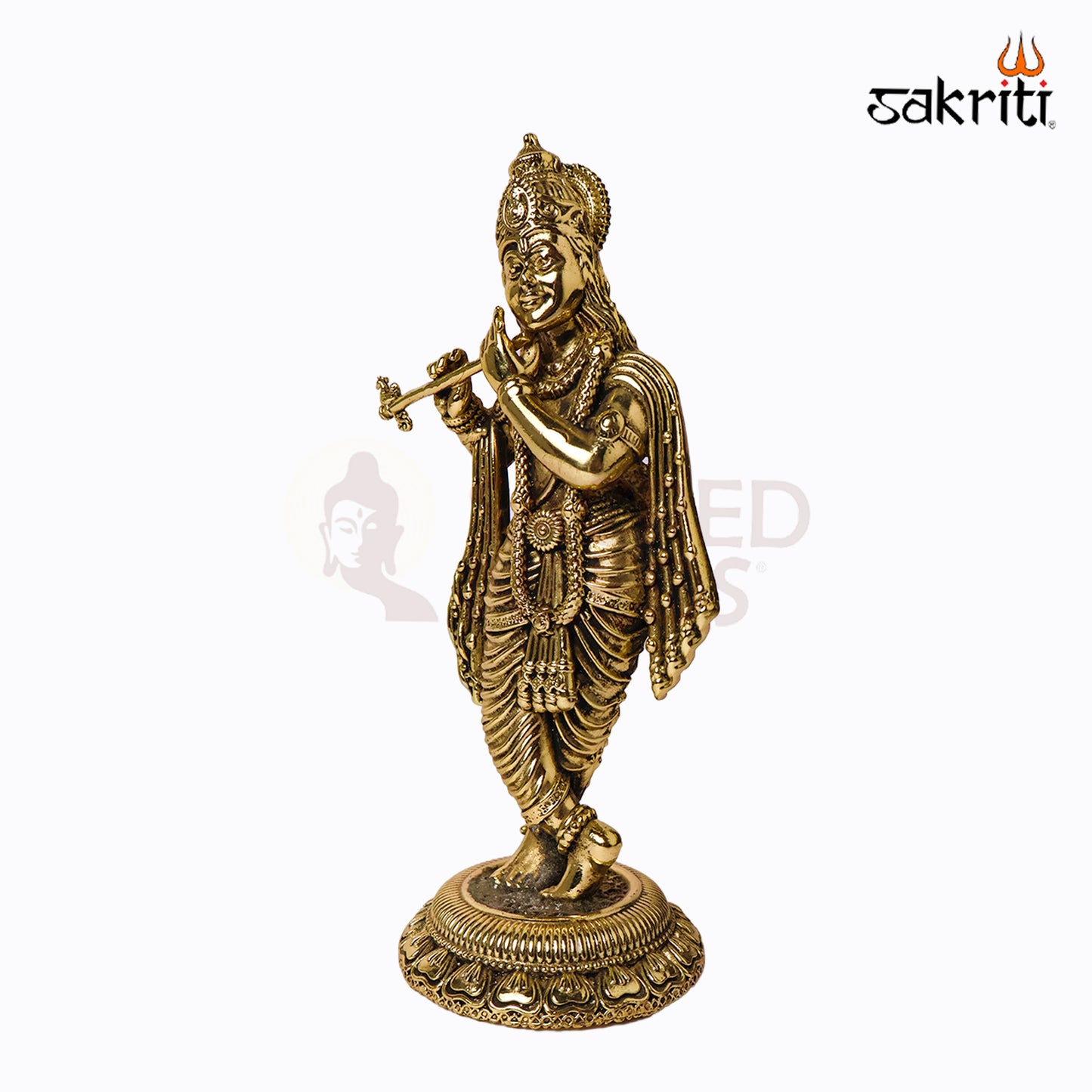 Sacred Needs Brass Krishna Idol – 6.4 Inch (16.3 cm) Height | Lord Krishna Statue for Pooja Room & Home Décor