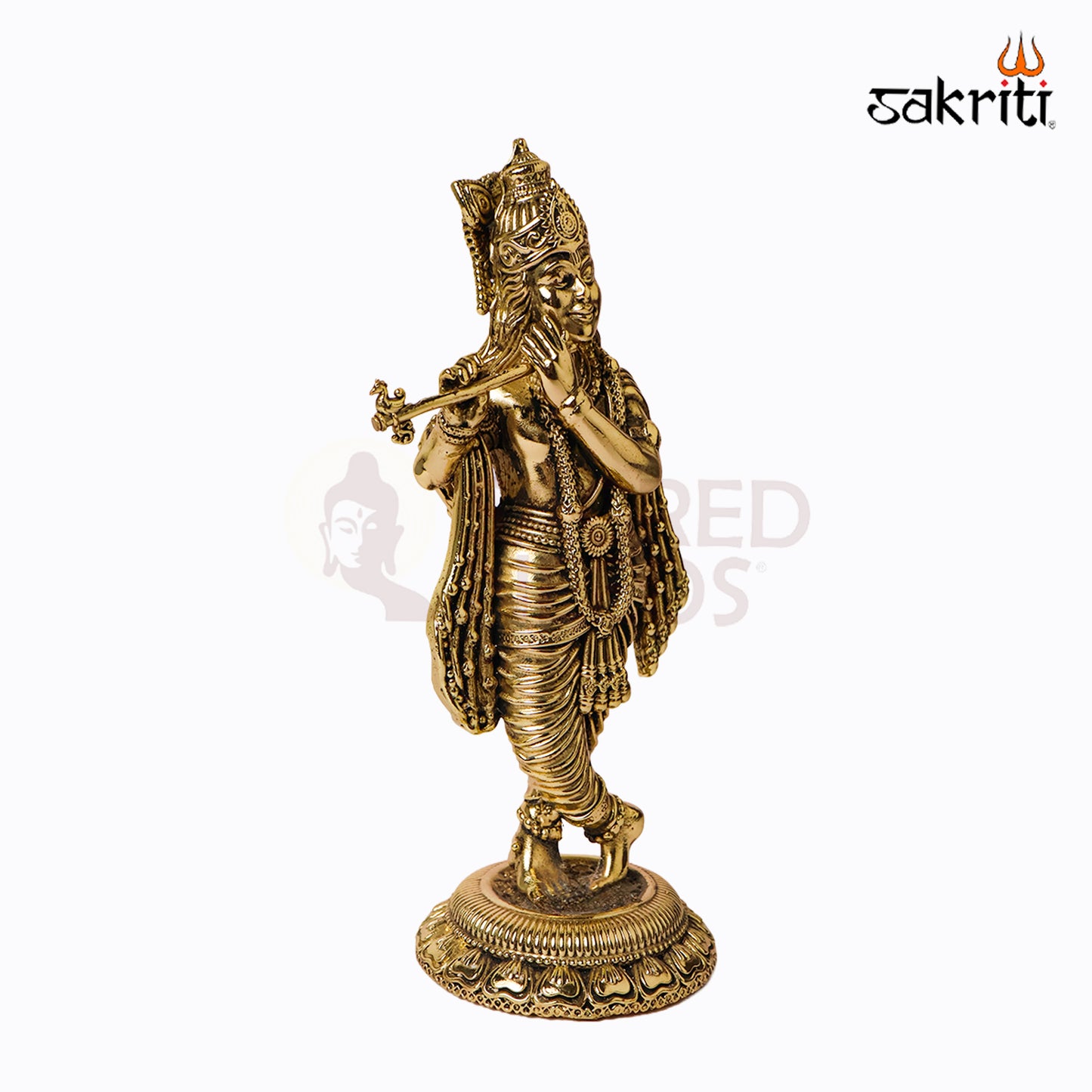 Sacred Needs Brass Krishna Idol – 6.4 Inch (16.3 cm) Height | Lord Krishna Statue for Pooja Room & Home Décor