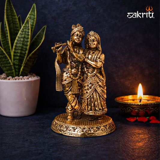 Sacred Needs Brass Radha Krishna Idol – 4.9 Inch (12.4 cm) Height | Decorative Radha Krishna Statue for Home Temple