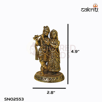 Sacred Needs Brass Radha Krishna Idol – 4.9 Inch (12.4 cm) Height | Decorative Radha Krishna Statue for Home Temple