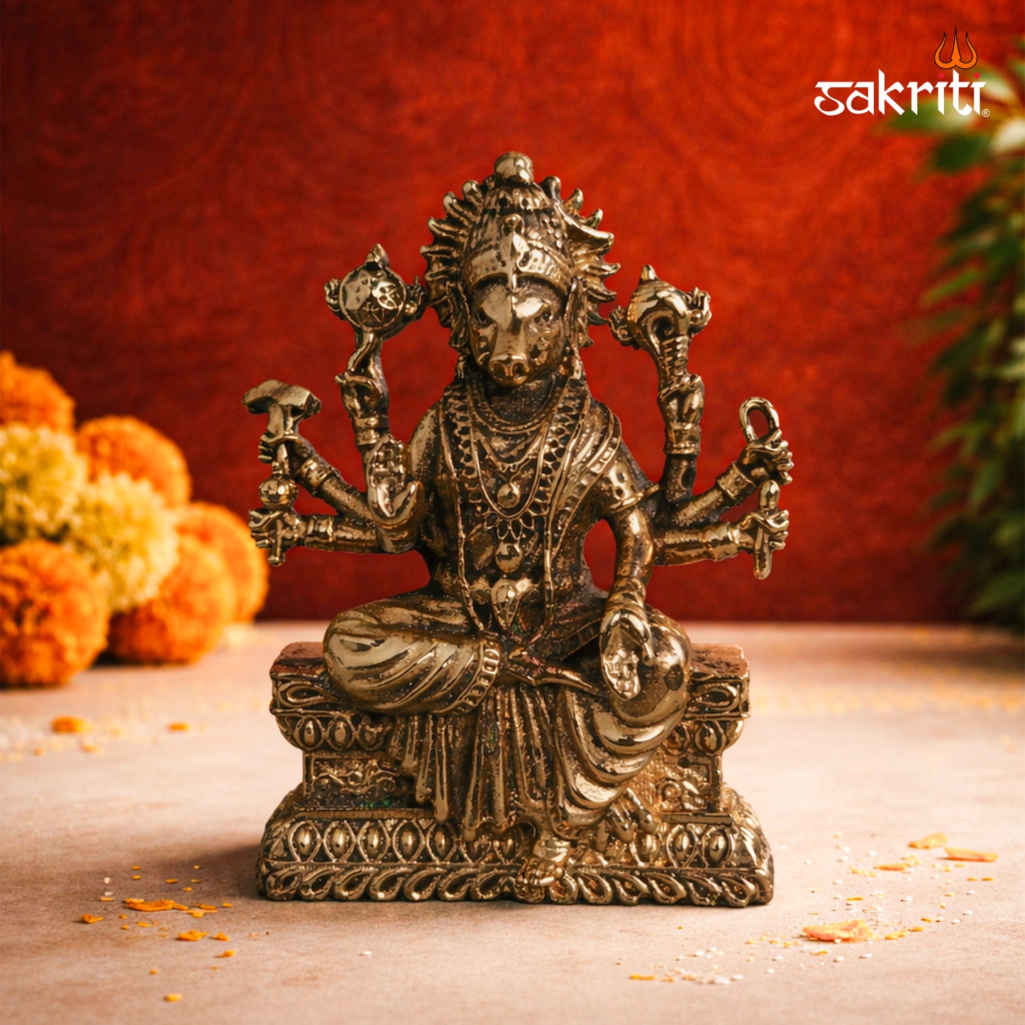 Sacred Needs Brass Varahi Amman Idol – 2.7 Inch (6.9 cm) Height | Goddess Varahi Statue for Protection & Shakti Worship