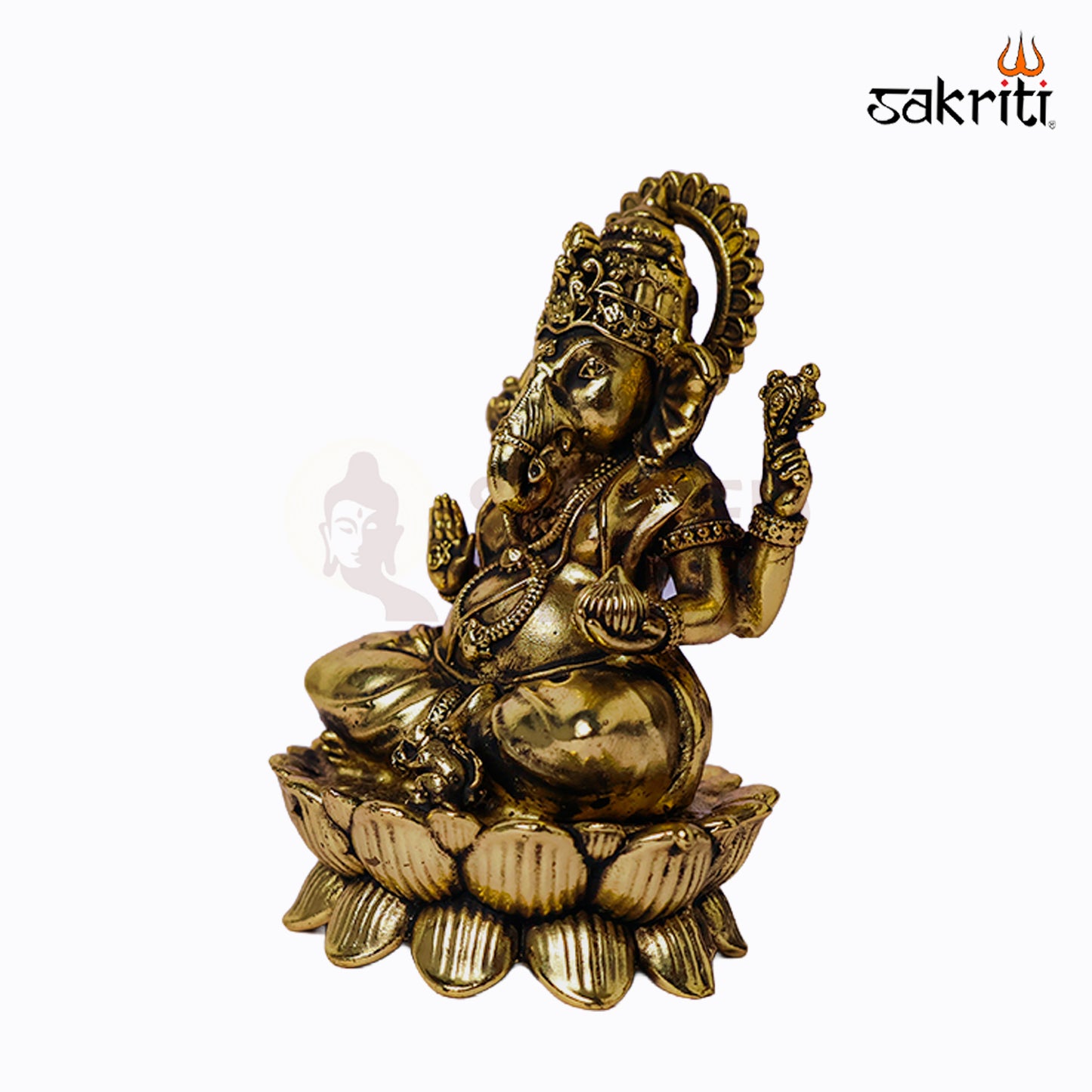 Sacred Needs Brass Lotus Ganesha Idol – 3.3 Inch (8.4 cm) Height | Lord Ganesha Statue for Pooja Room, Home Temple & Spiritual Décor