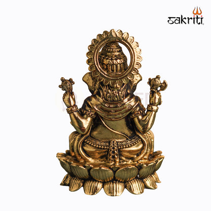 Sacred Needs Brass Lotus Ganesha Idol – 3.3 Inch (8.4 cm) Height | Lord Ganesha Statue for Pooja Room, Home Temple & Spiritual Décor