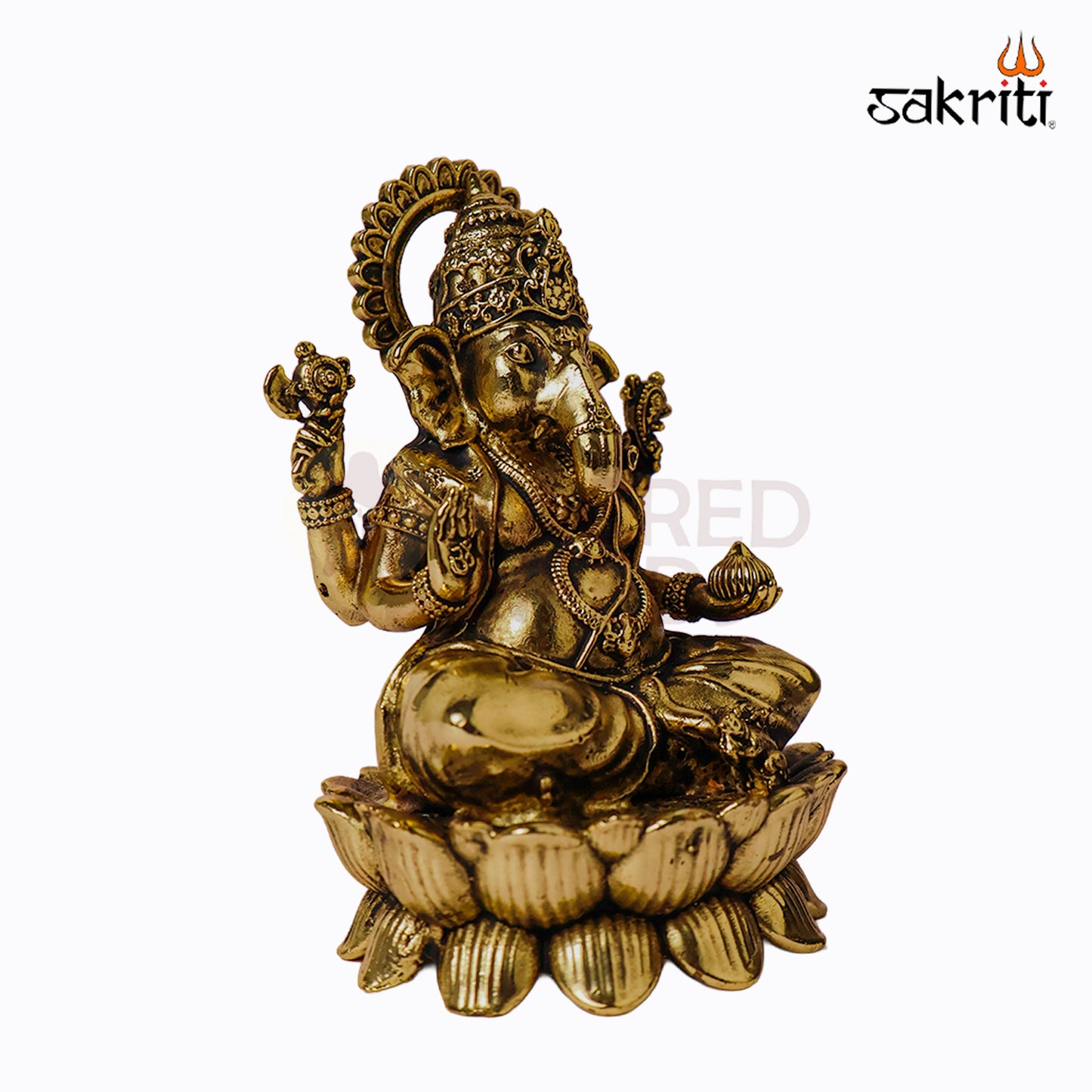Sacred Needs Brass Lotus Ganesha Idol – 3.3 Inch (8.4 cm) Height | Lord Ganesha Statue for Pooja Room, Home Temple & Spiritual Décor