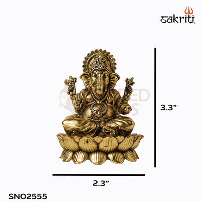 Sacred Needs Brass Lotus Ganesha Idol – 3.3 Inch (8.4 cm) Height | Lord Ganesha Statue for Pooja Room, Home Temple & Spiritual Décor
