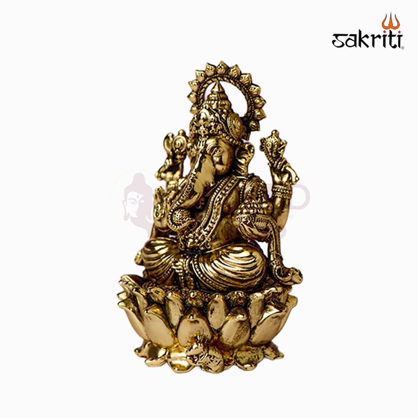 Sacred Needs Brass Three Layer Lotus Ganesha Idol – 3.6 Inch (9.1 cm) Height | Decorative Ganesha Statue for Pooja & Home Décor