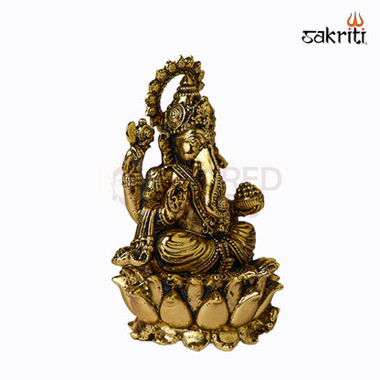 Sacred Needs Brass Three Layer Lotus Ganesha Idol – 3.6 Inch (9.1 cm) Height | Decorative Ganesha Statue for Pooja & Home Décor