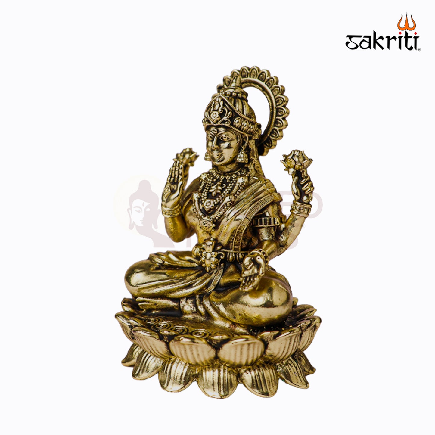 Sacred Needs Brass Lotus Lakshmi Idol – 3.4 Inch (8.6 cm) Height | Goddess Lakshmi Statue for Wealth, Prosperity & Pooja Décor