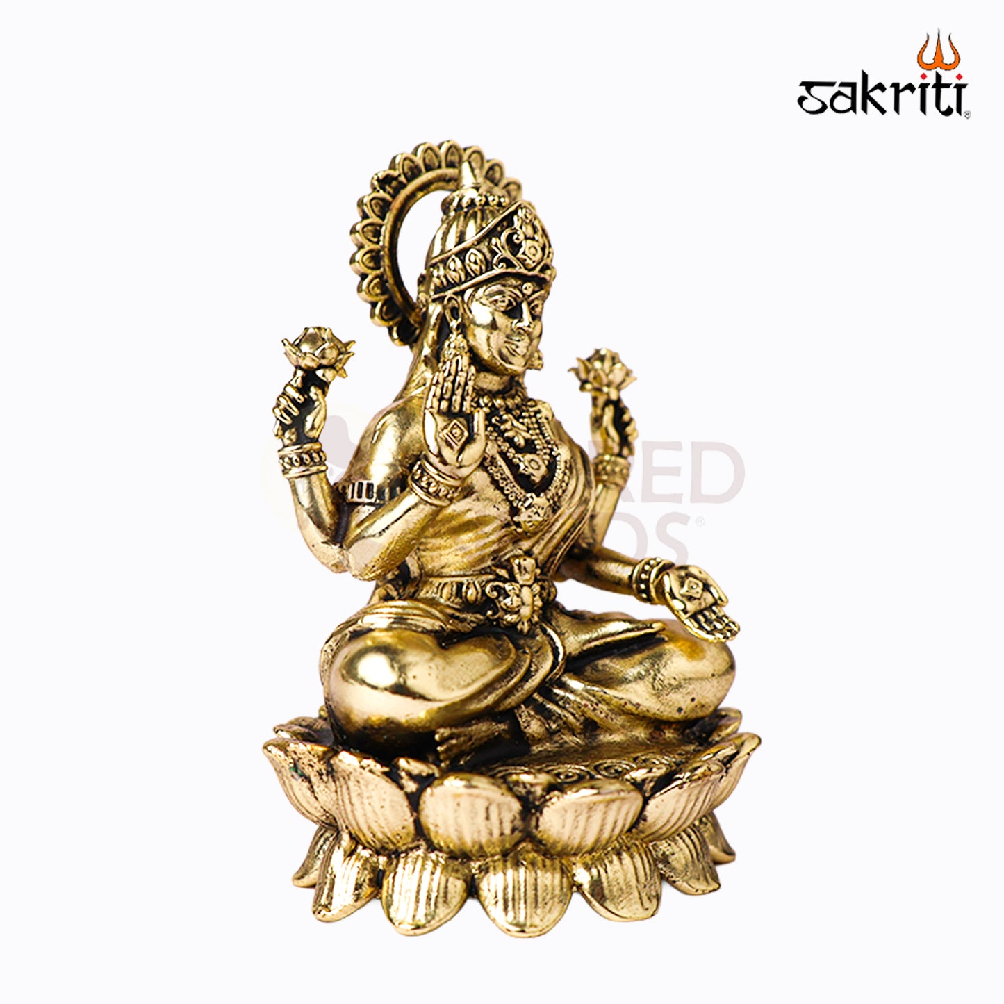 Sacred Needs Brass Lotus Lakshmi Idol – 3.4 Inch (8.6 cm) Height | Goddess Lakshmi Statue for Wealth, Prosperity & Pooja Décor