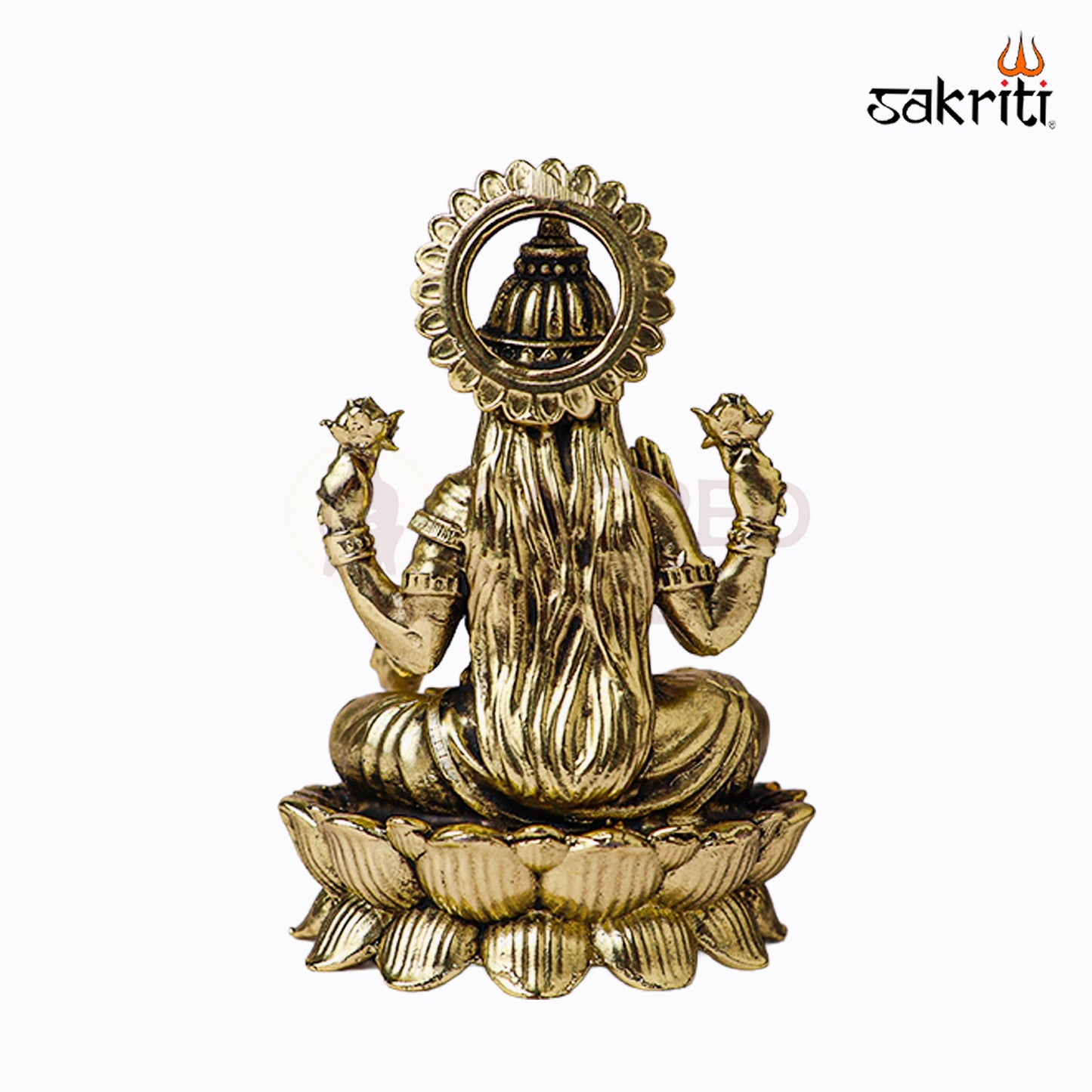 Sacred Needs Brass Lotus Lakshmi Idol – 3.4 Inch (8.6 cm) Height | Goddess Lakshmi Statue for Wealth, Prosperity & Pooja Décor