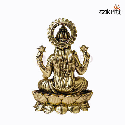 Sacred Needs Brass Lotus Lakshmi Idol – 3.4 Inch (8.6 cm) Height | Goddess Lakshmi Statue for Wealth, Prosperity & Pooja Décor