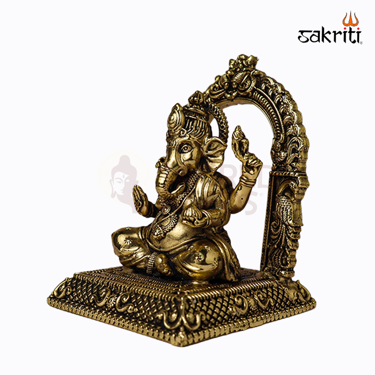Sacred Needs Brass Ganesha with Arch Idol – 3.8 Inch (9.7 cm) Height | Decorative Ganesha Statue for Pooja & Home Temple