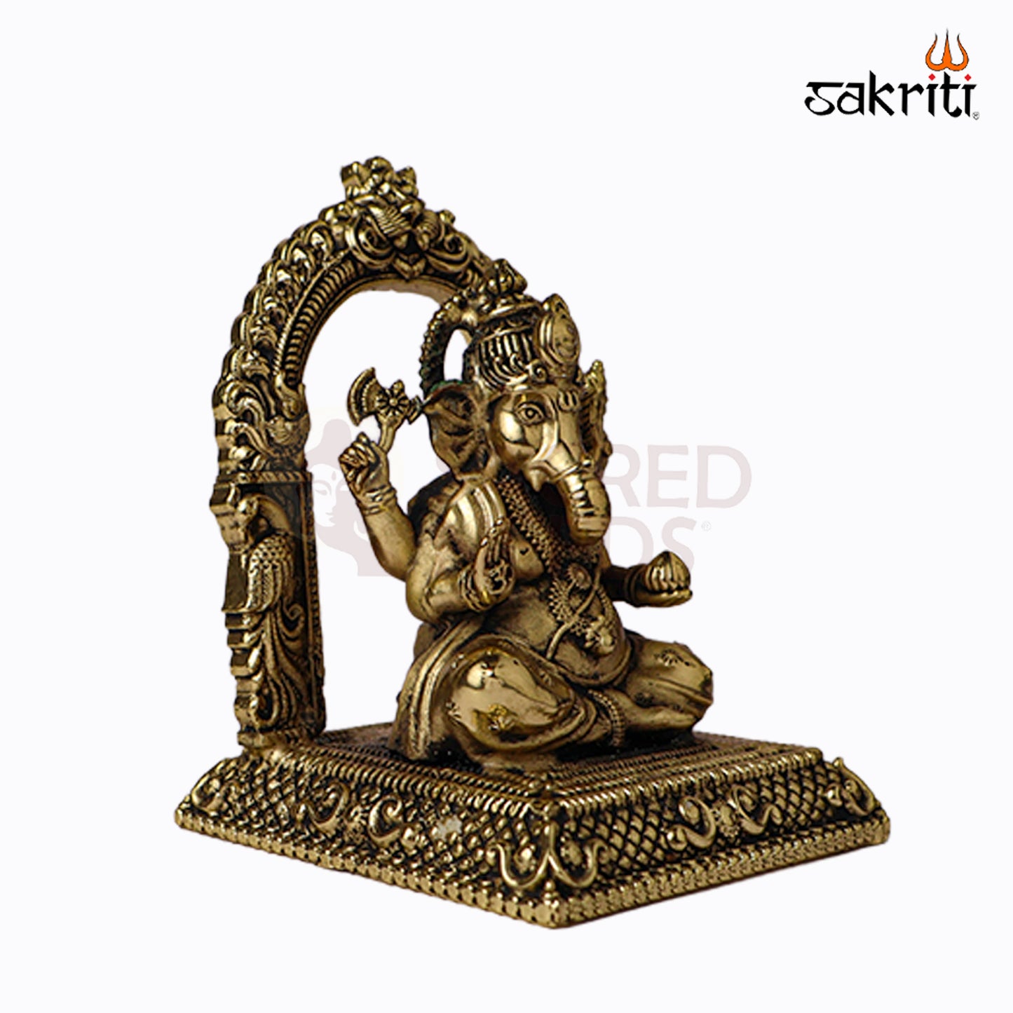 Sacred Needs Brass Ganesha with Arch Idol – 3.8 Inch (9.7 cm) Height | Decorative Ganesha Statue for Pooja & Home Temple