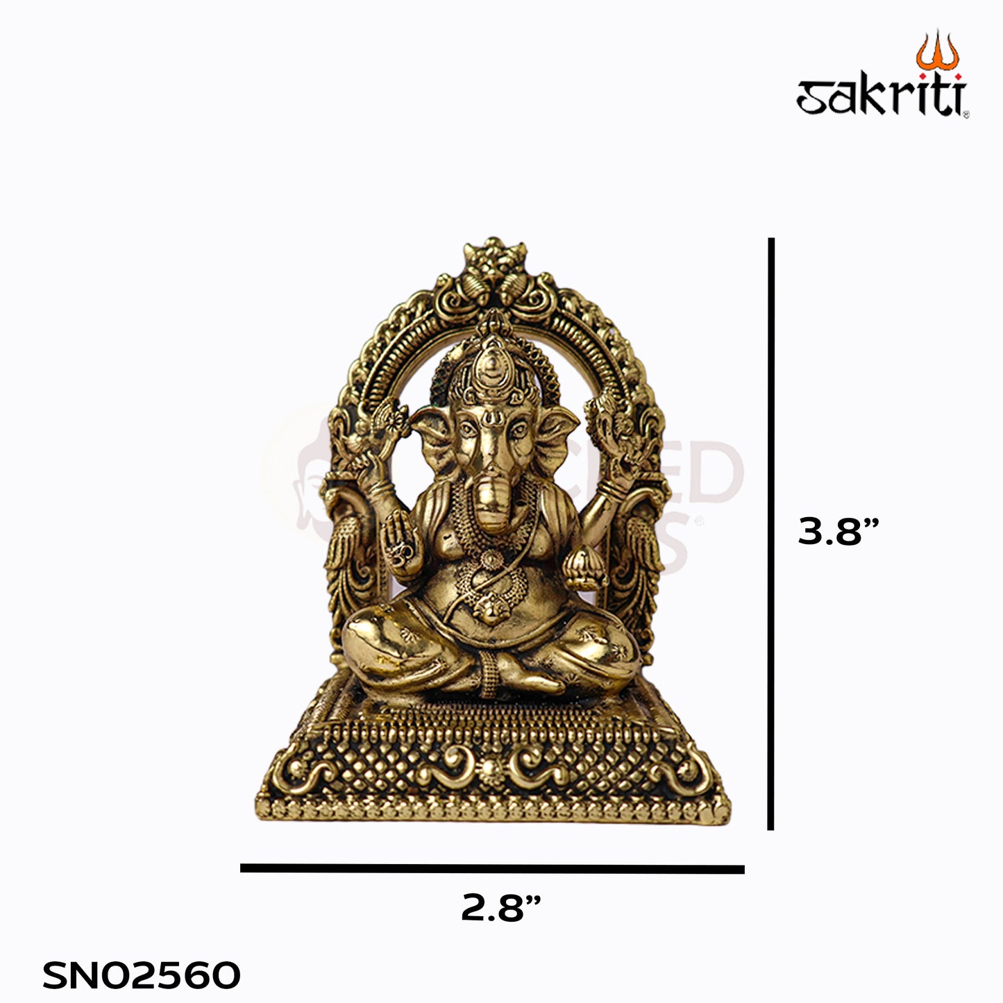 Sacred Needs Brass Ganesha with Arch Idol – 3.8 Inch (9.7 cm) Height | Decorative Ganesha Statue for Pooja & Home Temple