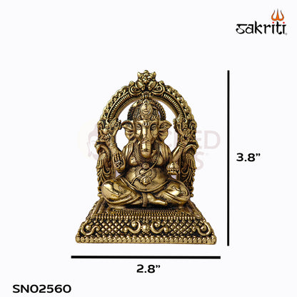 Sacred Needs Brass Ganesha with Arch Idol – 3.8 Inch (9.7 cm) Height | Decorative Ganesha Statue for Pooja & Home Temple