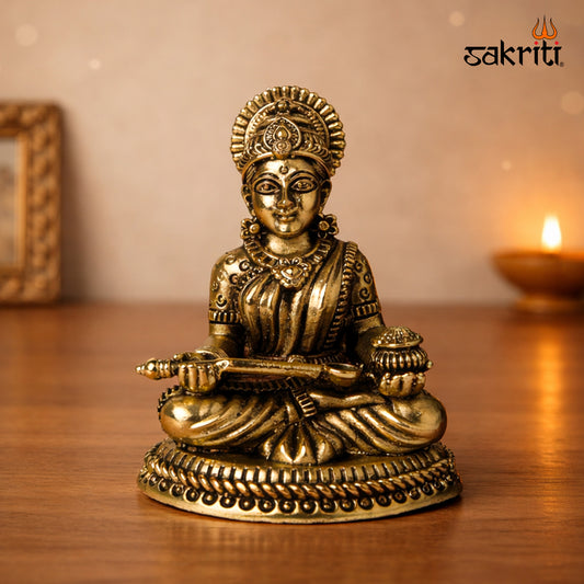 Sacred Needs Brass Annapoorani Idol – 4.6 Inch (11.7 cm) Height | Goddess Annapurna Statue for Prosperity & Home Temple