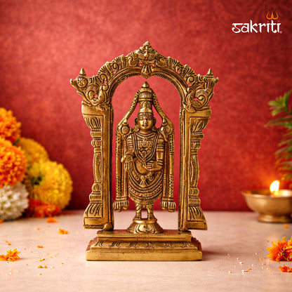 Sacred Needs Brass Tirupati Balaji Idol – 8 Inch (20.3 cm) Height | Lord Venkateswara Statue for Pooja Room, Temple & Home Décor