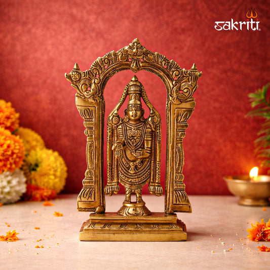 Sacred Needs Brass Tirupati Balaji Idol – 8 Inch (20.3 cm) Height | Lord Venkateswara Statue for Pooja Room, Temple & Home Décor