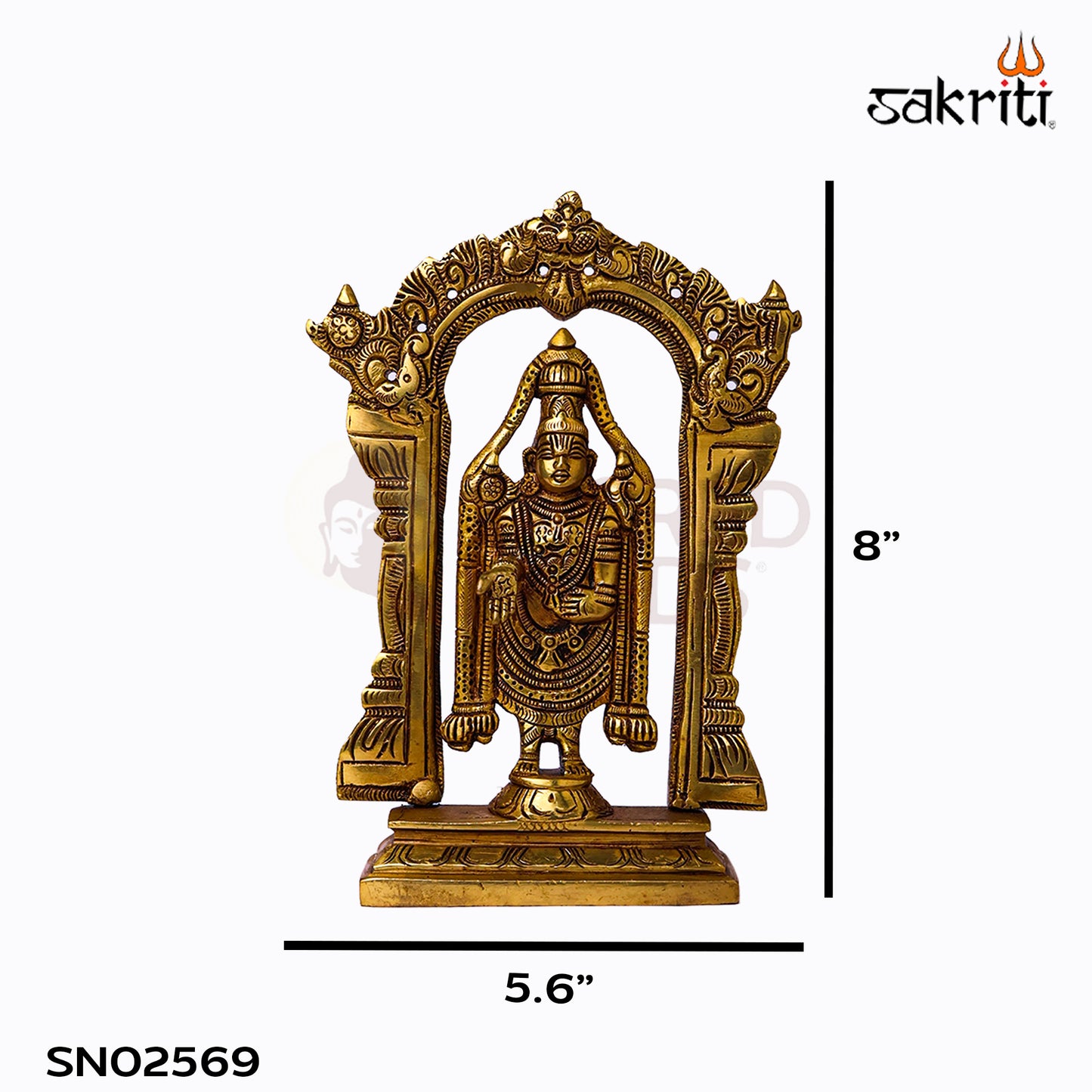 Sacred Needs Brass Tirupati Balaji Idol – 8 Inch (20.3 cm) Height | Lord Venkateswara Statue for Pooja Room, Temple & Home Décor