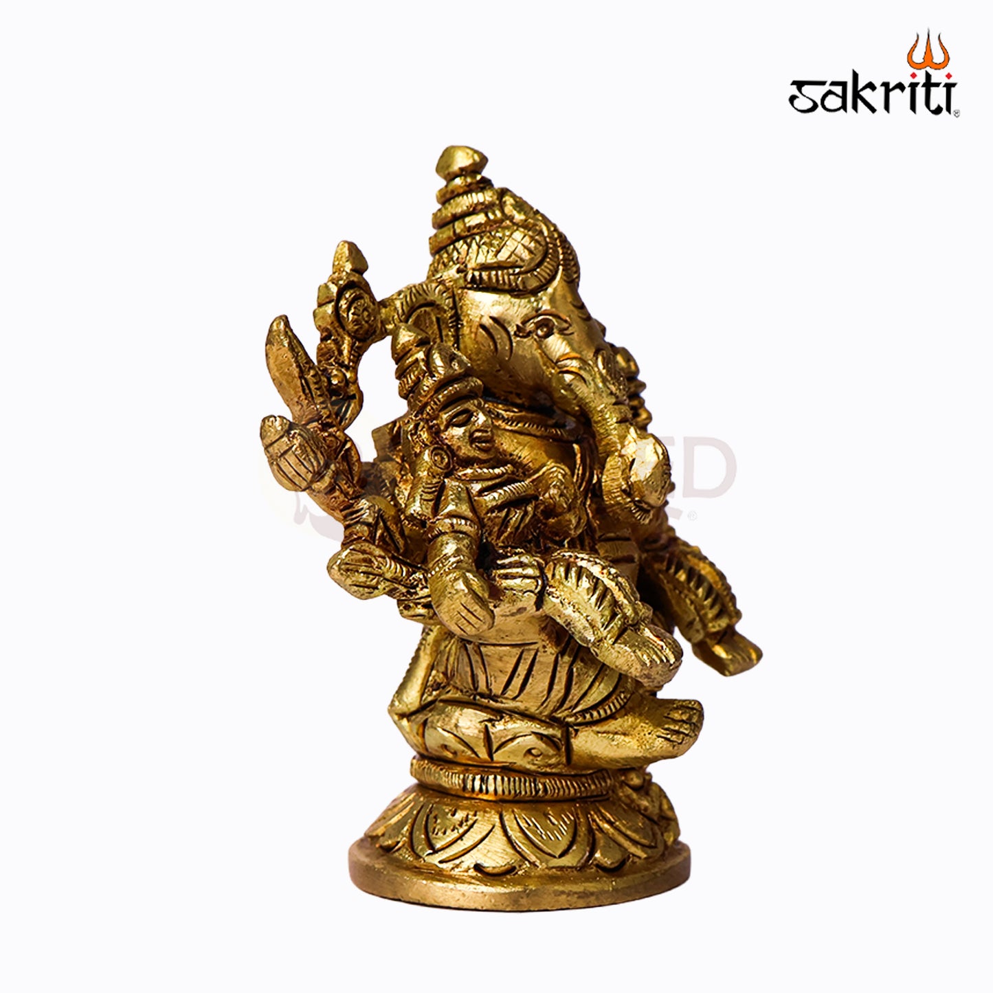 Sacred Needs Brass Ganesha Riddhi Siddhi Idol – 3 Inch (7.6 cm) Height | Lord Ganesha with Consorts Statue for Pooja & Home