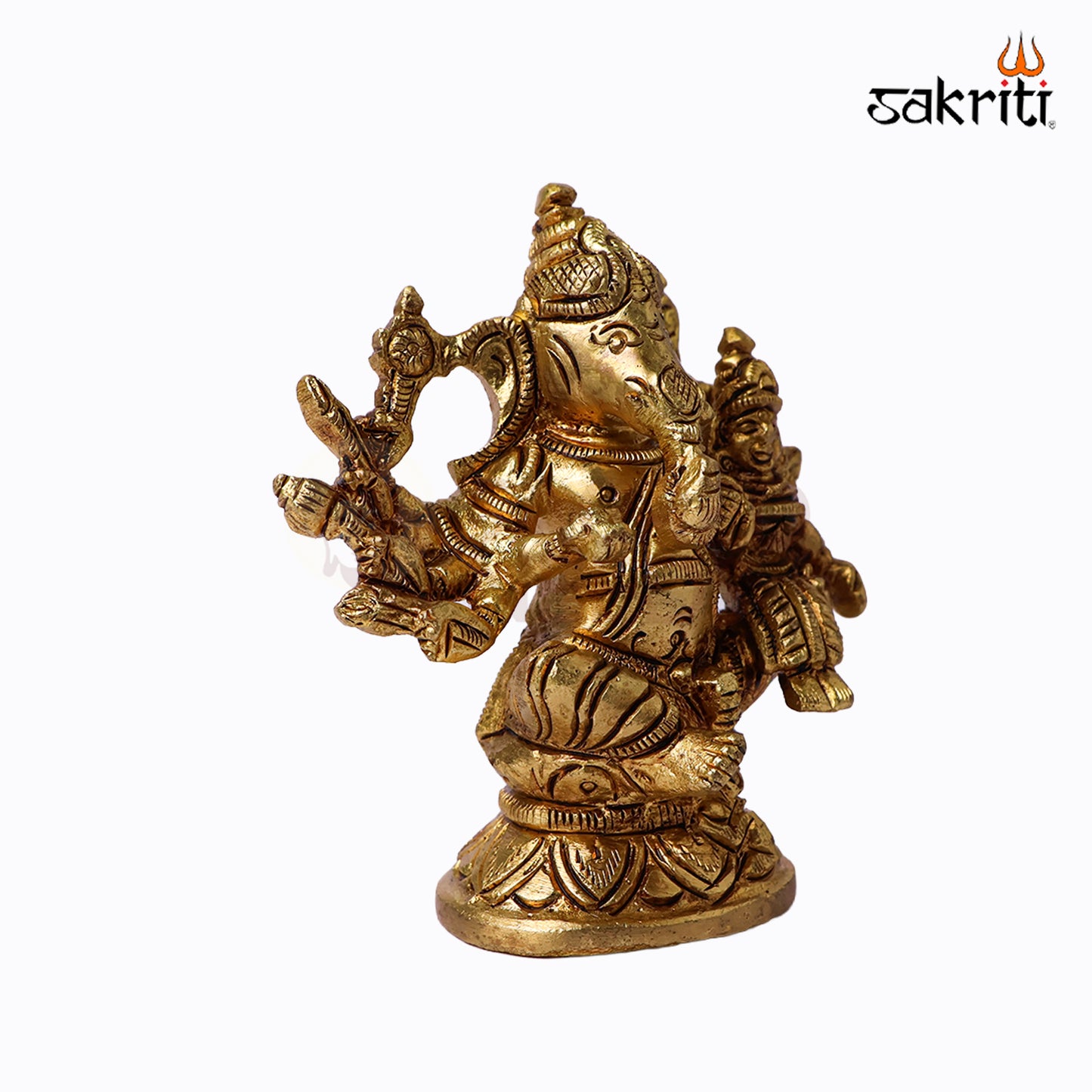 Sacred Needs Brass Ganesha Lakshmi Idol – 3 Inch (7.6 cm) Height | Lakshmi Ganesha Statue for Wealth & Prosperity