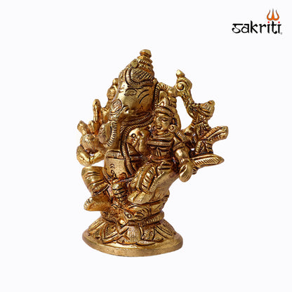 Sacred Needs Brass Ganesha Lakshmi Idol – 3 Inch (7.6 cm) Height | Lakshmi Ganesha Statue for Wealth & Prosperity