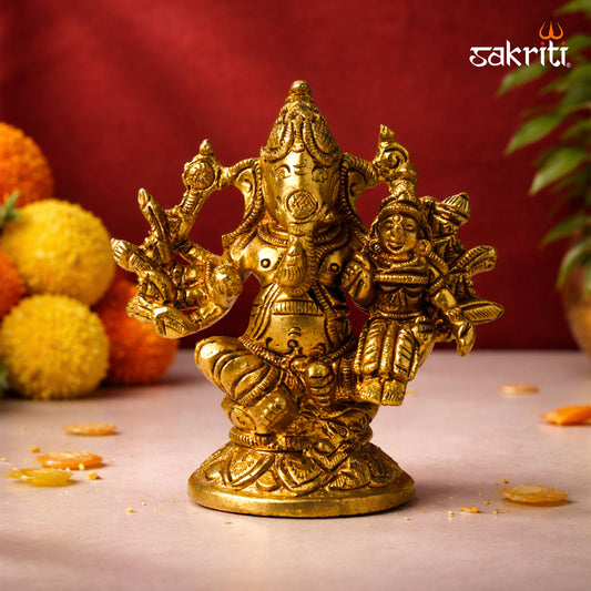 Sacred Needs Brass Ganesha Lakshmi Idol – 3 Inch (7.6 cm) Height | Lakshmi Ganesha Statue for Wealth & Prosperity