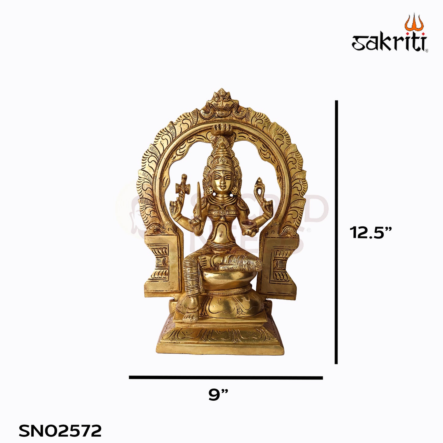 Sacred Needs Brass Karumari Amman Idol with Frame – 12.5 Inch (31.8 cm) Height | Goddess Karumari Statue for Temple & Pooja