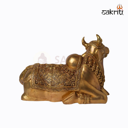 Sacred Needs Brass Nandi Idol – 15 Inch (38.1 cm) Height | Sacred Nandi Bull Statue for Shiva Temple & Pooja