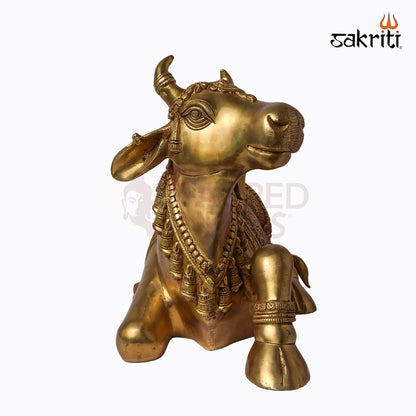 Sacred Needs Brass Nandi Idol – 15 Inch (38.1 cm) Height | Sacred Nandi Bull Statue for Shiva Temple & Pooja
