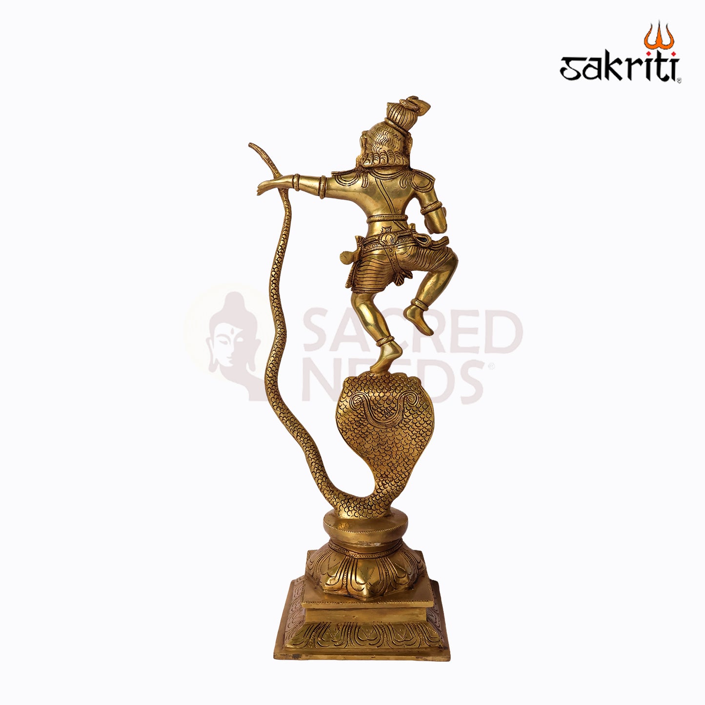 Sacred Needs Brass Nag Krishna Idol – 18 Inch (45.7 cm) Height | Lord Krishna with Serpent Statue for Temple & Home Décor