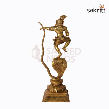 Sacred Needs Brass Nag Krishna Idol – 18 Inch (45.7 cm) Height | Lord Krishna with Serpent Statue for Temple & Home Décor