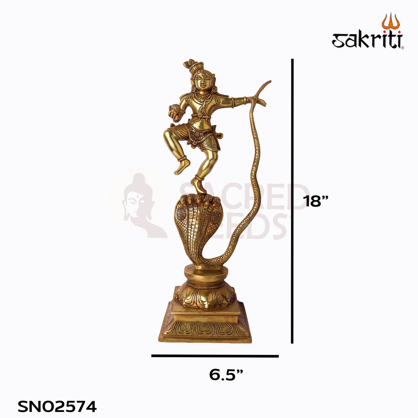 Sacred Needs Brass Nag Krishna Idol – 18 Inch (45.7 cm) Height | Lord Krishna with Serpent Statue for Temple & Home Décor