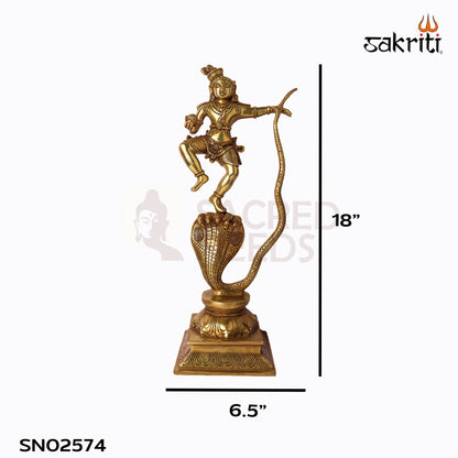 Sacred Needs Brass Nag Krishna Idol – 18 Inch (45.7 cm) Height | Lord Krishna with Serpent Statue for Temple & Home Décor