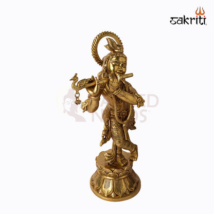 Sacred Needs Brass Krishna Idol – 15 Inch (38.1 cm) Height | Lord Krishna Statue for Temple, Pooja Room & Home Décor