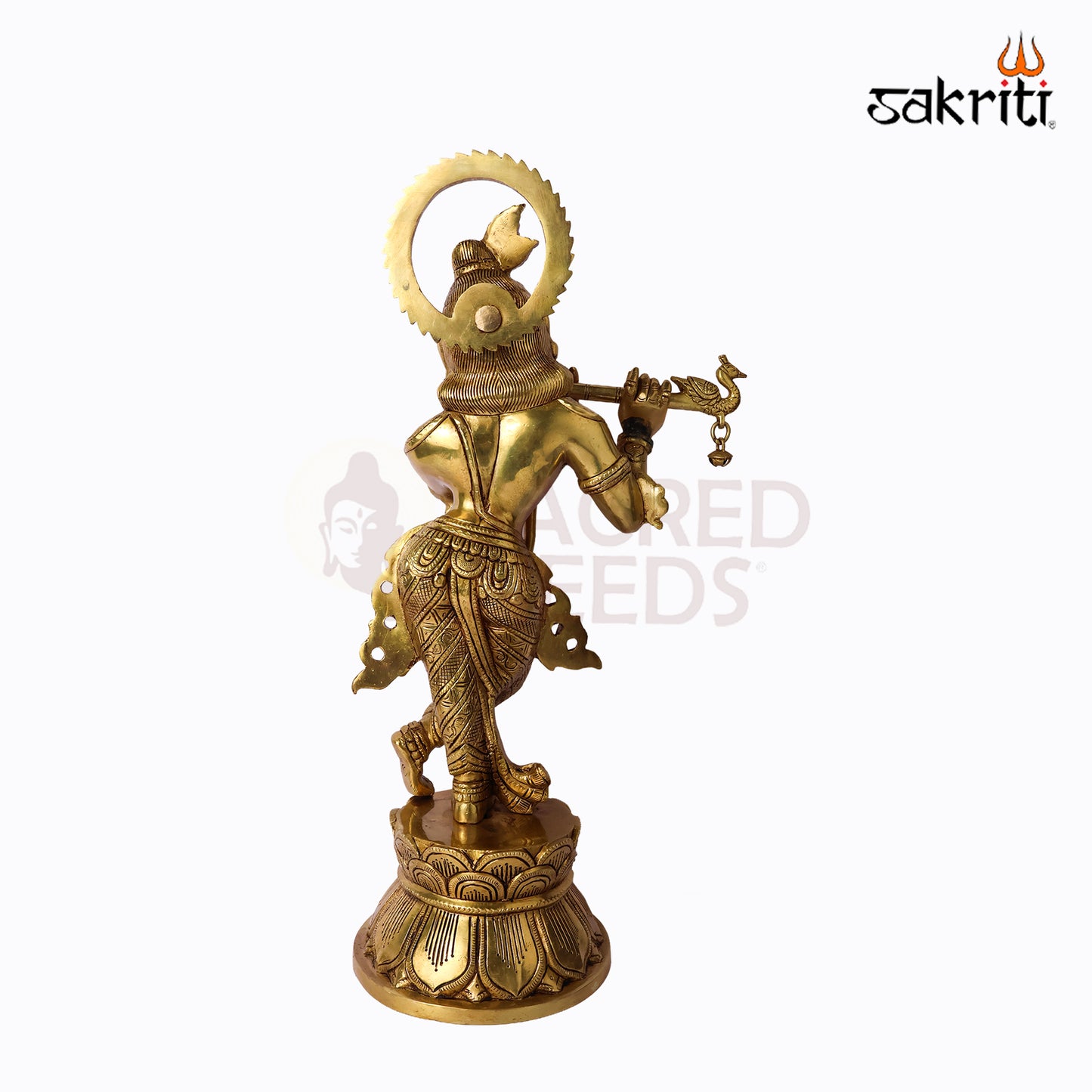 Sacred Needs Brass Krishna Idol – 15 Inch (38.1 cm) Height | Lord Krishna Statue for Temple, Pooja Room & Home Décor