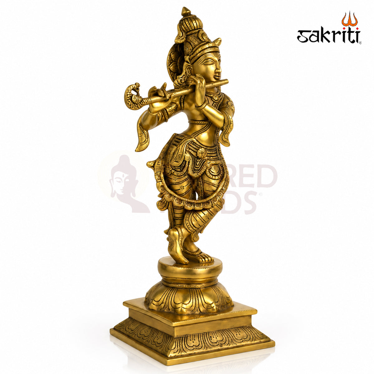Sacred Needs Brass Krishna Idol – 15 Inch (38.1 cm) Height | Lord Krishna Statue for Temple, Pooja Room & Home Décor