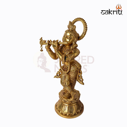Sacred Needs Brass Krishna Idol – 15 Inch (38.1 cm) Height | Lord Krishna Statue for Temple, Pooja Room & Home Décor