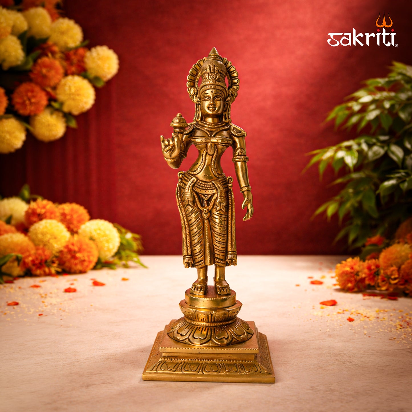 Sacred Needs Brass Sivagami Idol – 13 Inch (33 cm) Height | Goddess Sivagami Statue for Temple, Pooja Room & Home Décor