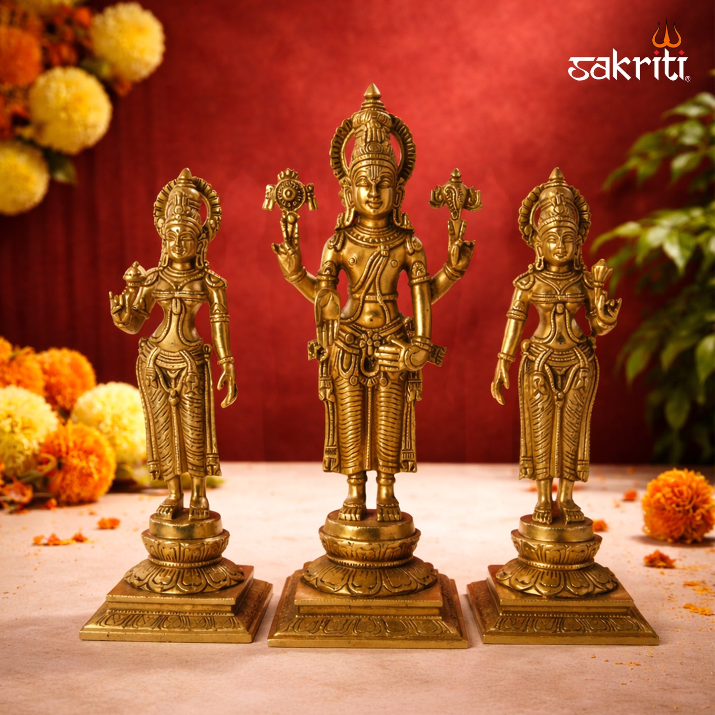 Sacred Needs Brass Tirupati Balaji Idol Set – 15 Inch (38.1 cm) Height | Lord Venkateswara Statue Set for Temple & Pooja Room
