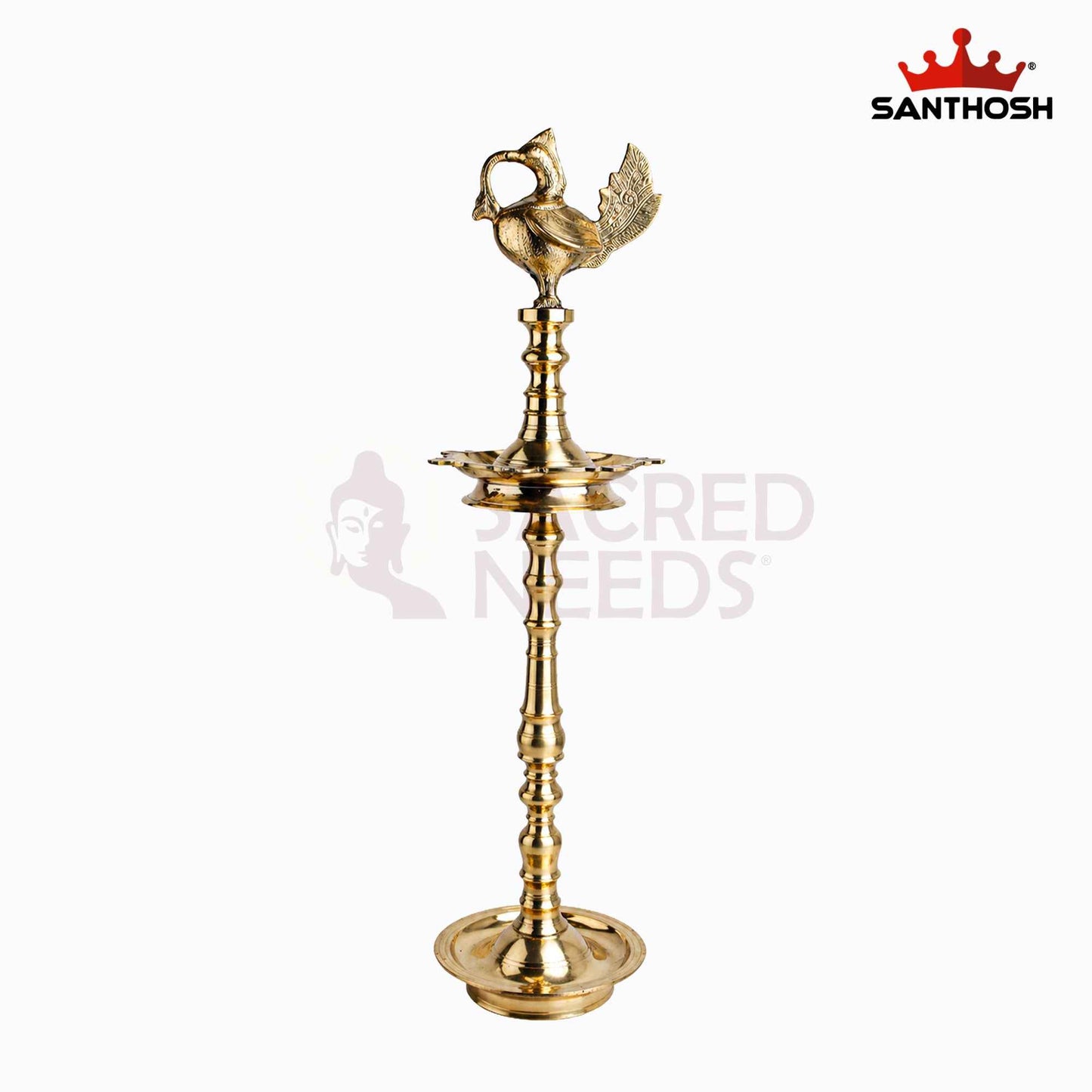 Sacred Needs Brass 7 Wick Annapakshi Vilakku – 59 Inch (149.9 cm) Height | Traditional Brass Standing Oil Lamp for Temple, Pooja & Festive Décor