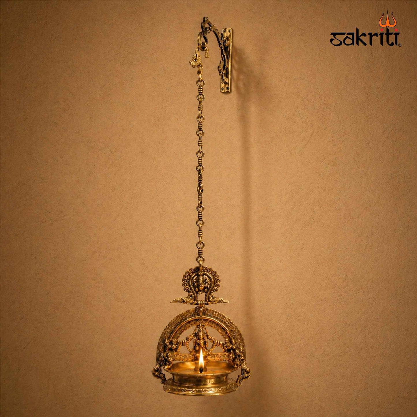 Sacred Needs Brass Gajalakshmi Hanging Lamp – 39 Inch (99.1 cm) Height | Traditional Hanging Deepam for Temple, Pooja Room & Festive Décor