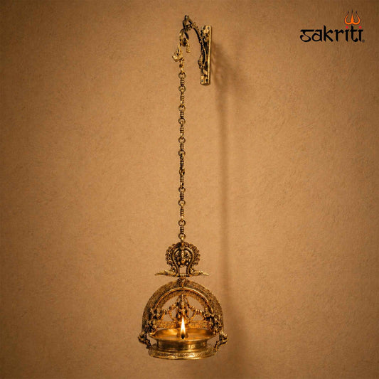 Sacred Needs Brass Gajalakshmi Hanging Lamp – 39 Inch (99.1 cm) Height | Traditional Hanging Deepam for Temple, Pooja Room & Festive Décor
