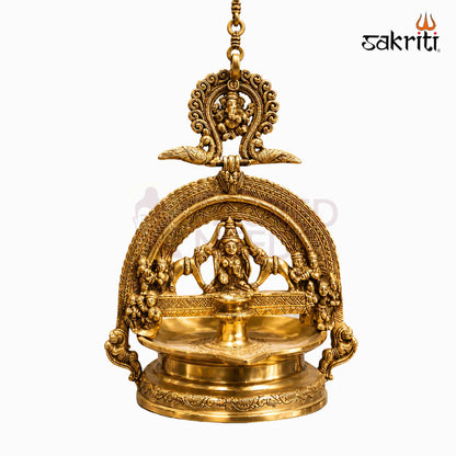 Sacred Needs Brass Gajalakshmi Hanging Lamp – 39 Inch (99.1 cm) Height | Traditional Hanging Deepam for Temple, Pooja Room & Festive Décor