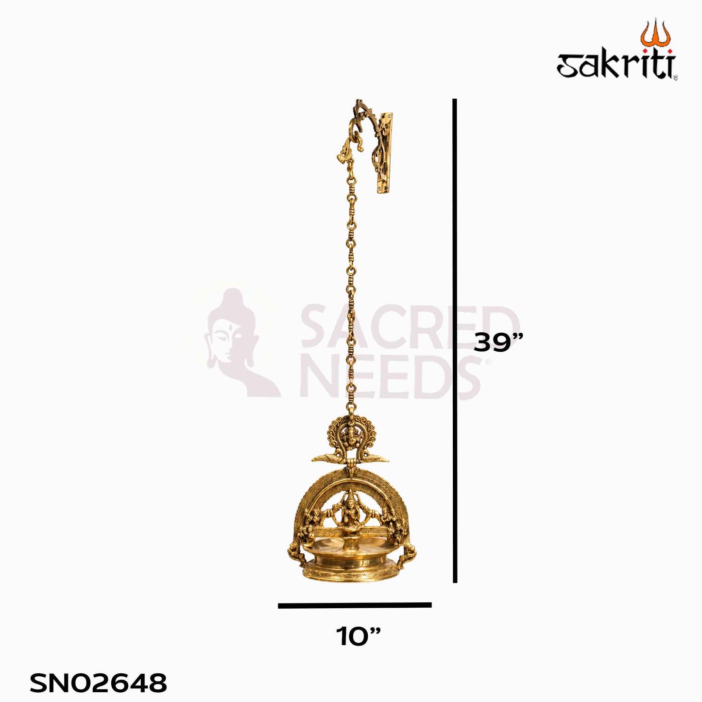 Sacred Needs Brass Gajalakshmi Hanging Lamp – 39 Inch (99.1 cm) Height | Traditional Hanging Deepam for Temple, Pooja Room & Festive Décor