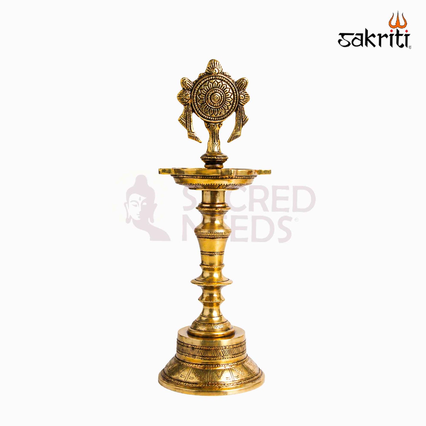 Sacred Needs Brass Chakra Lamp – 11.8 Inch (30 cm) Height | Traditional Brass Deepam for Temple, Pooja Room & Spiritual Décor