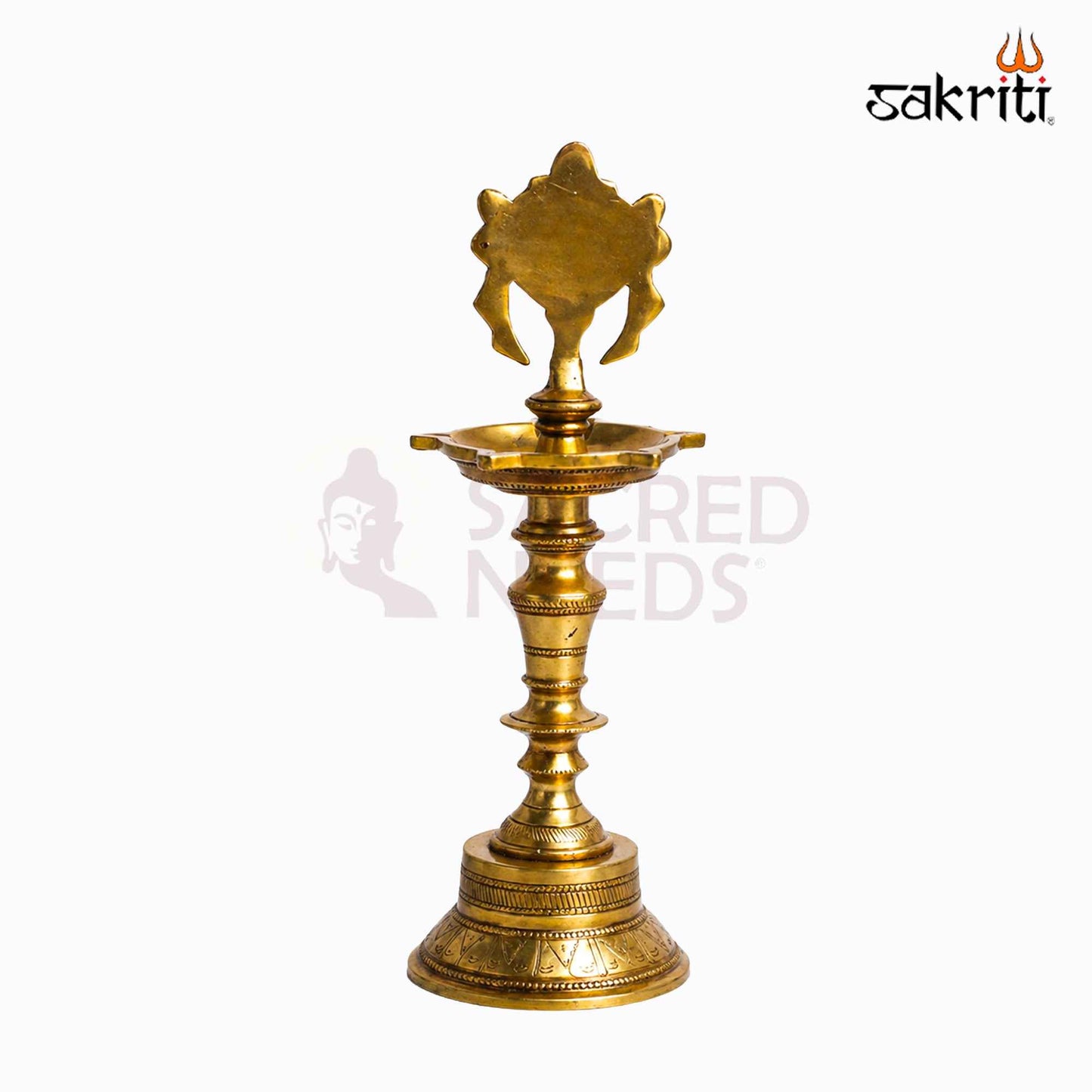 Sacred Needs Brass Chakra Lamp – 11.8 Inch (30 cm) Height | Traditional Brass Deepam for Temple, Pooja Room & Spiritual Décor