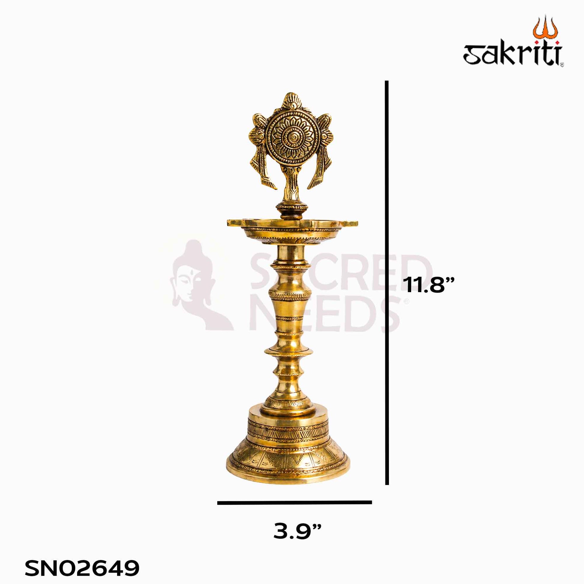 Sacred Needs Brass Chakra Lamp – 11.8 Inch (30 cm) Height | Traditional Brass Deepam for Temple, Pooja Room & Spiritual Décor