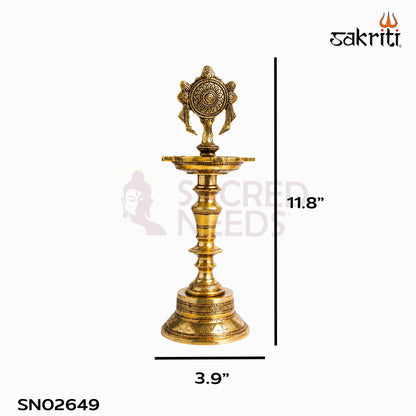 Sacred Needs Brass Chakra Lamp – 11.8 Inch (30 cm) Height | Traditional Brass Deepam for Temple, Pooja Room & Spiritual Décor