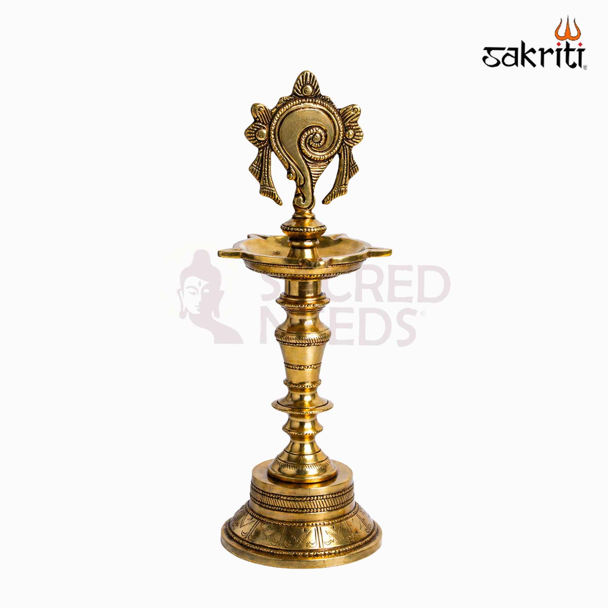Sacred Needs Brass Shankh Lamp – 11.8 Inch (30 cm) Height | Traditional Conch Design Brass Deepam for Pooja & Temple Décor